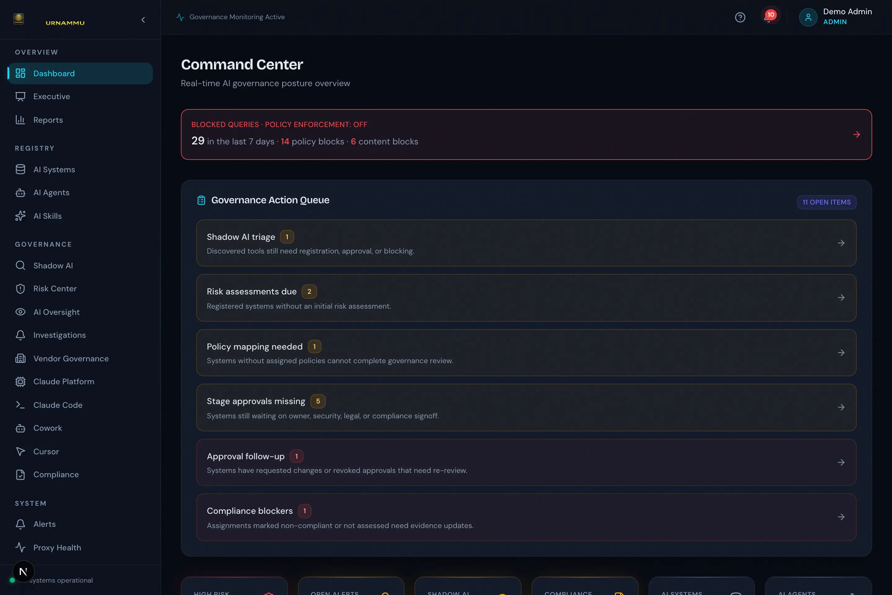 UrNammu Command Center Dashboard