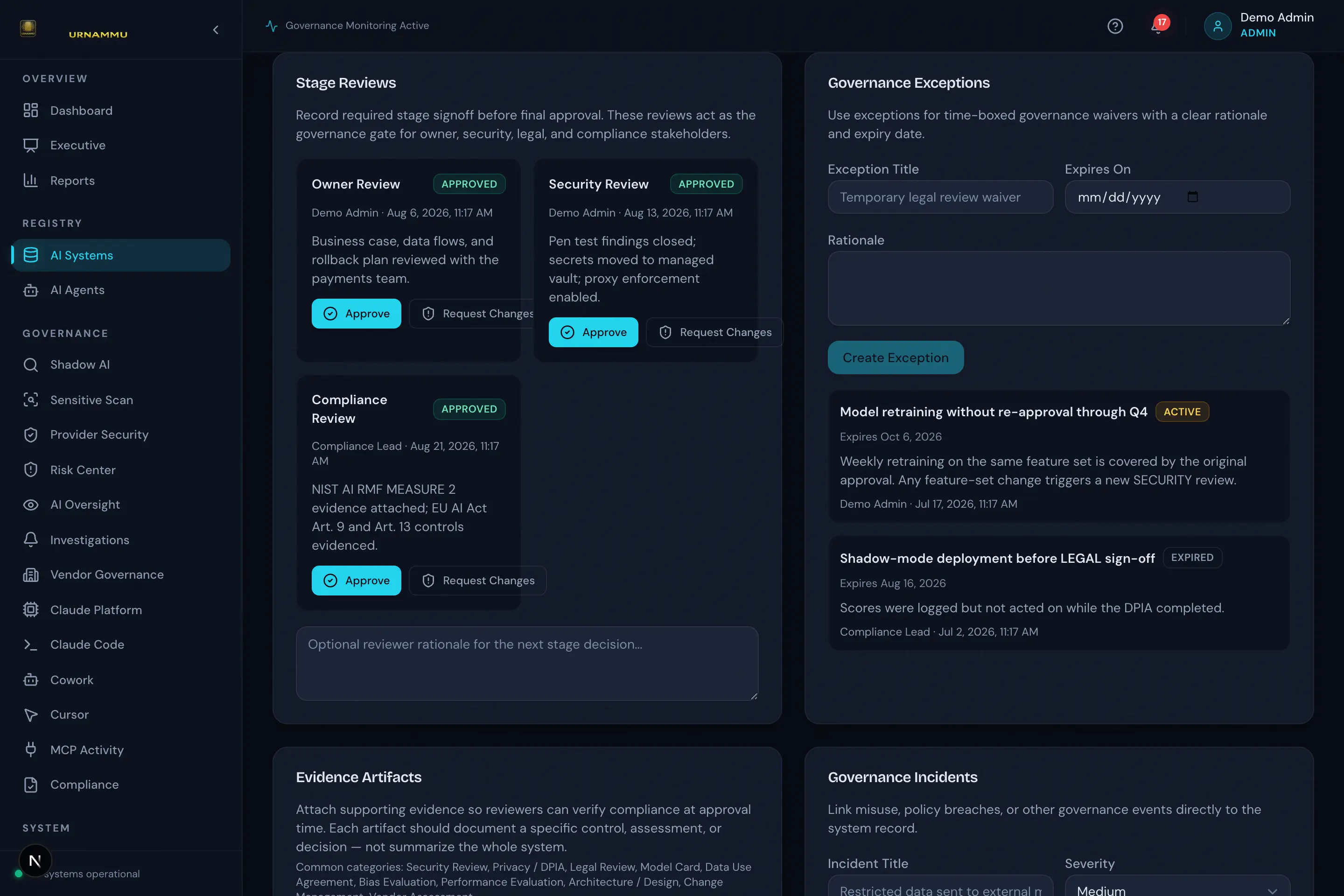 UrNammu Approval Workflows & Governance Records screen