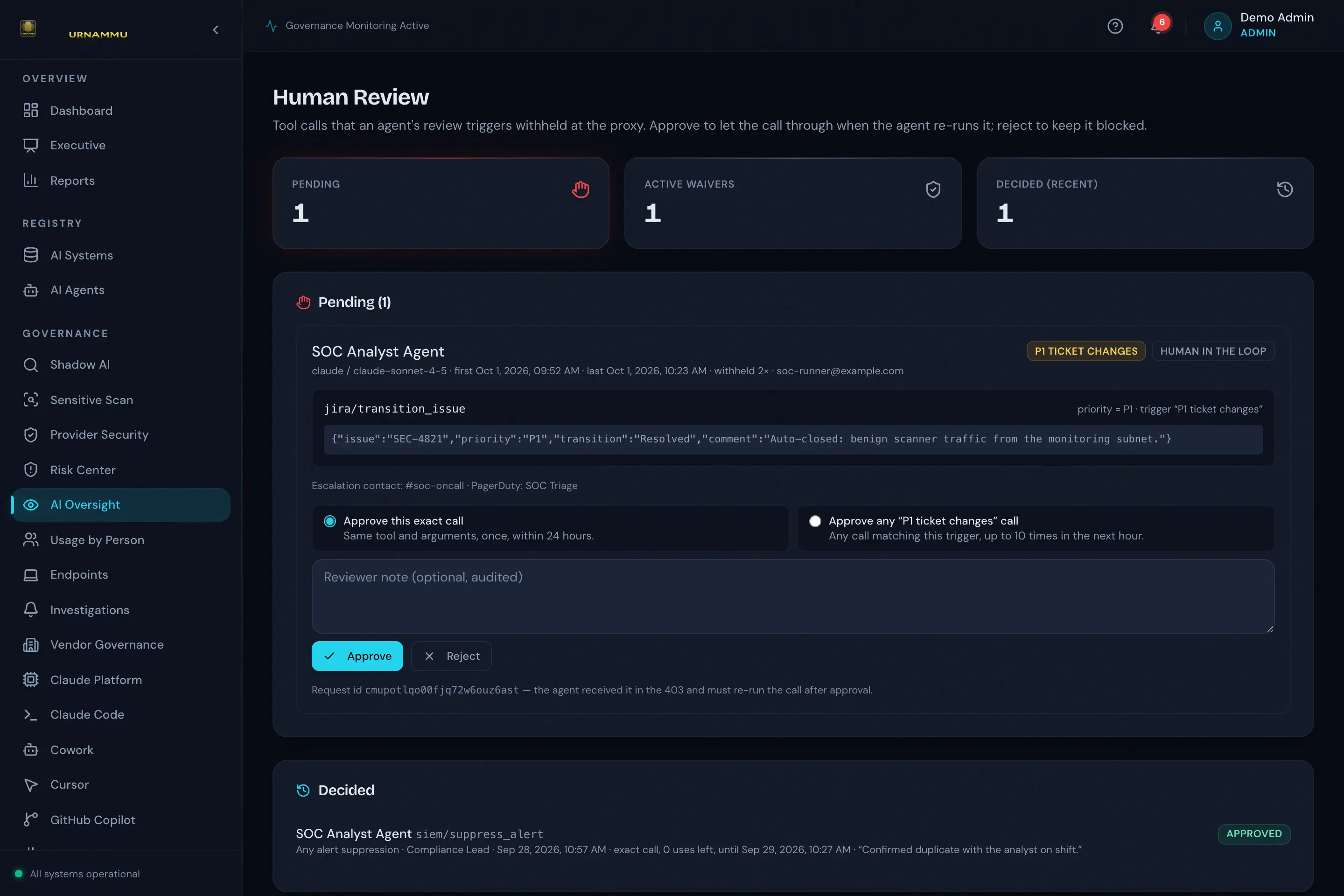 Pending human review queue with a withheld tool call